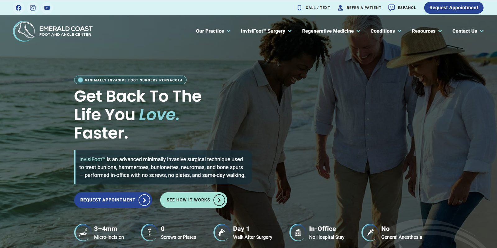 EC Foot & Ankle website screenshot