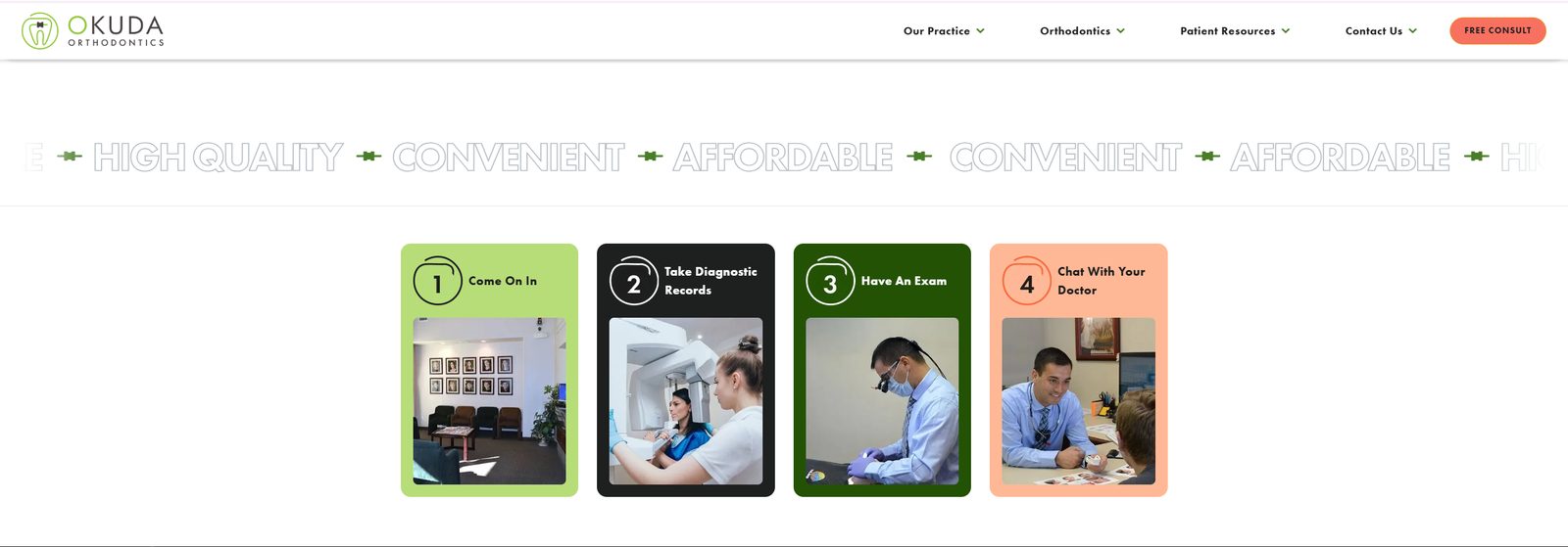 Okuda Orthodontics — four-step first visit section